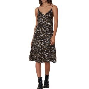 R13 Midi Slip Dress With Back Tie Grey Orange Leopard